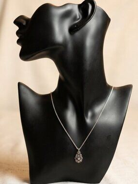 Vintage Art Deco Style Sterling Silver Marcasite Pendant Necklace